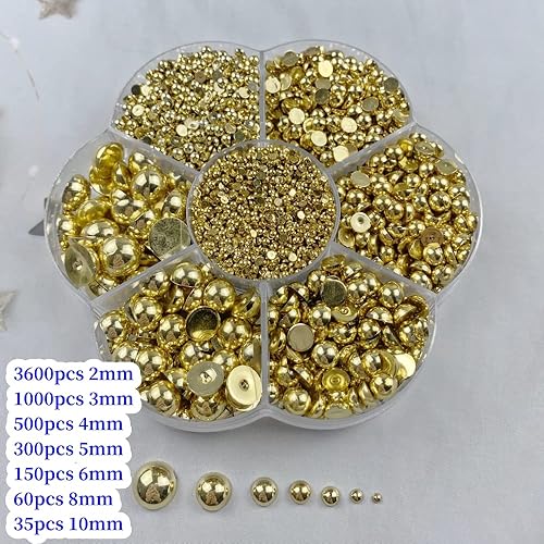 Miniatura 2 de 5700 cuentas de media perla con parte trasera plana para manualidades, 1 caja de 7 tamaños de 2345680.394 in, cuentas de perlas semicirculares para