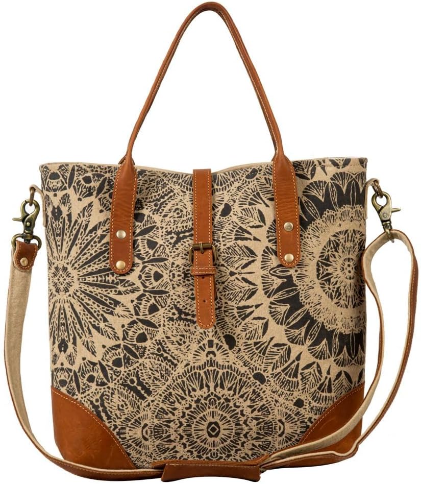 Myra Bag Vintage Purse - Le Medallion Vintage Cut Leather and Canvas Crossbody Bag for Women, Vintage Shoulder Bag, Mandala-Inspired Vintage Handbag