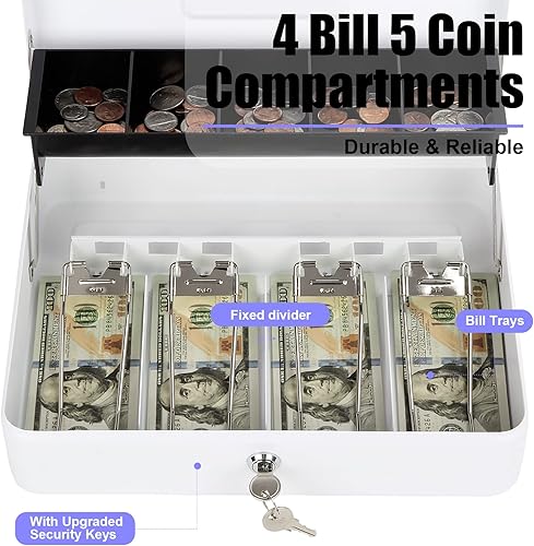 Miniatura 2 de Caja de efectivo con cerradura de combinación, caja de dinero de metal con bandeja para efectivo, caja fuerte con cerradura, 4 ranuras para