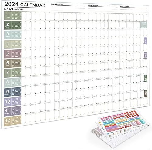 Calendario de pared, calendario de póster de 366 días 2024, calendario anual 2024 para el hogar, oficina, proyectos escolares (estilo Morandi)