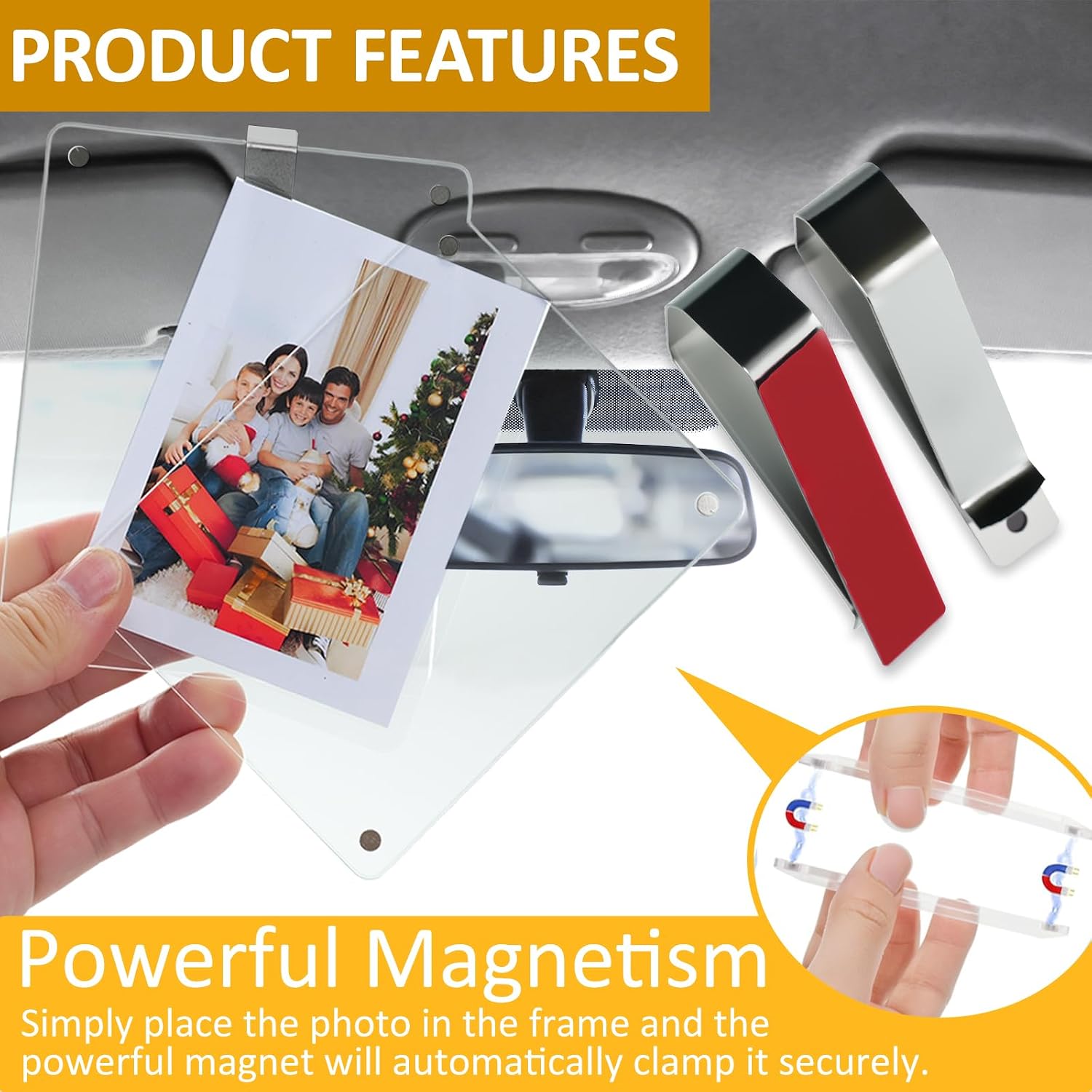 2Pcs Car Picture Holder,Acrylic Magnetic Visor Photo Clip, Personalized Picture Frame, Horizontal Vertical Display, Decorate Your Car Visor Clip with Family & Personal Photos (3.78×4.72in)