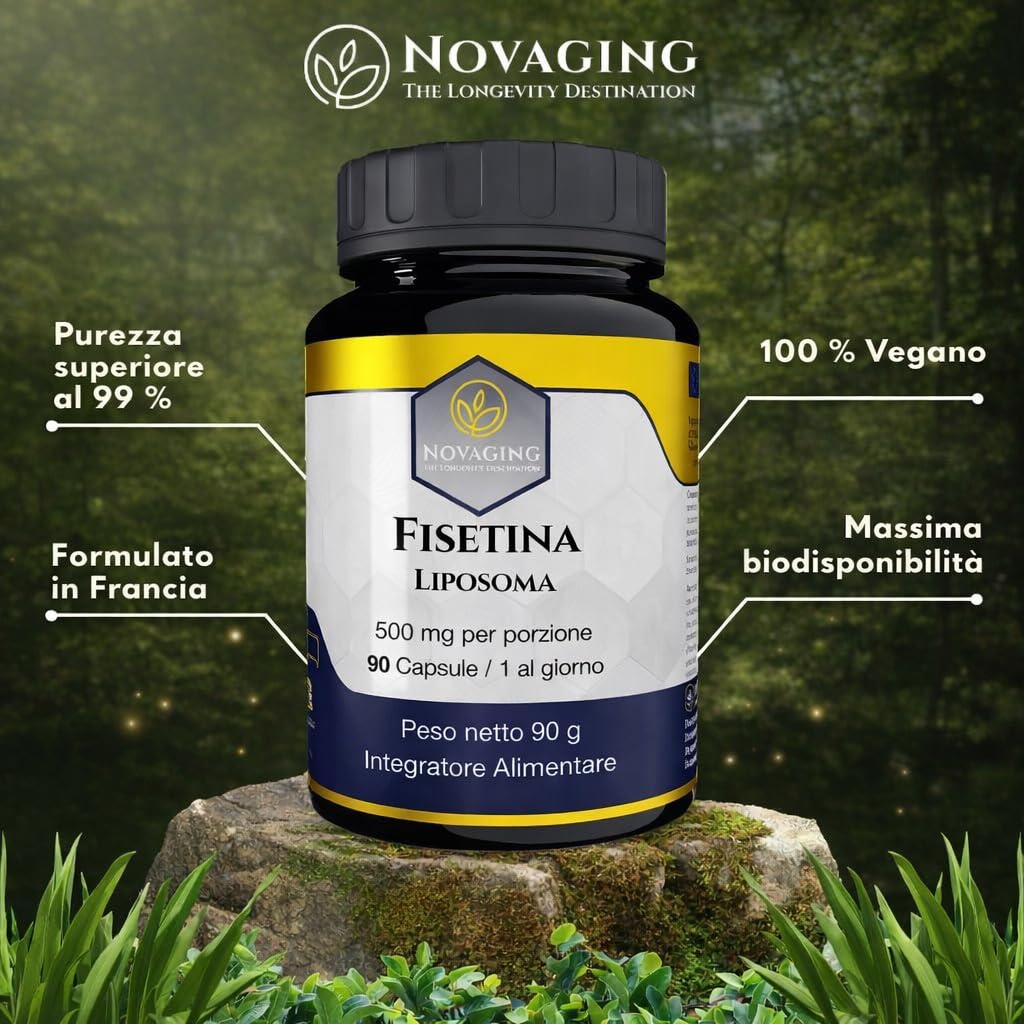 Fisetina Liposomiale Anti-età, Potente Antiossidante, 100% Vegano - 90 Capsule, Fornitura per 3 Mesi, 500 mg - Massima Biodisponibilità, Dosaggio Preciso, Testato senza OGM né Allergeni