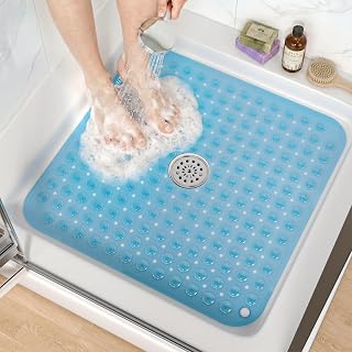 HITSLAM Square Shower Mat, Non Slip PVC Stall Mat, 24"x24", Blue