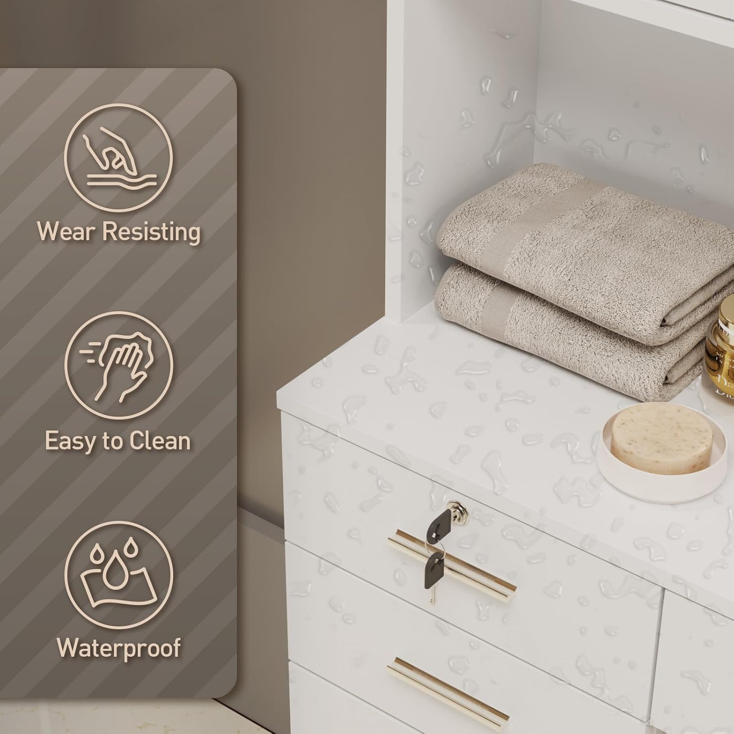 Barber Salon Station for Hair Styling, Wall Mount Salon Equipment with Hair Dryer Holder，Drawers, Storage Cabinet & Open Shelves, White Beauty Spa Furniture (Not Include Mirror)