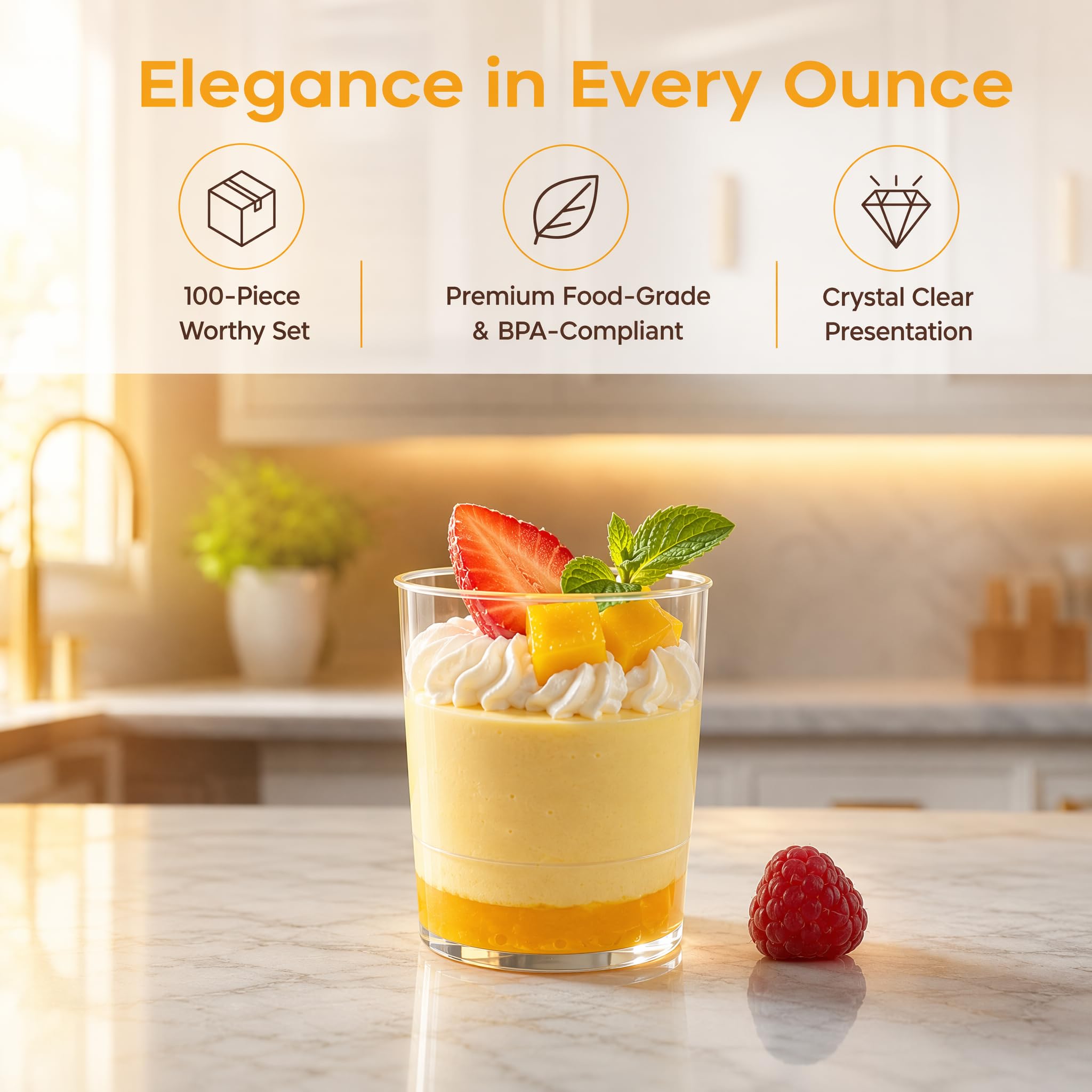 Okllen 100 Stück Mini-Dessertbecher mit Löffeln, 85 ml, runde Schnapsbecher aus Kunststoff, Dessert-Shooter, Vorspeise, Parfait Becher, Schnapsgläser für Schokolade, Puddings, Verkostungsparty