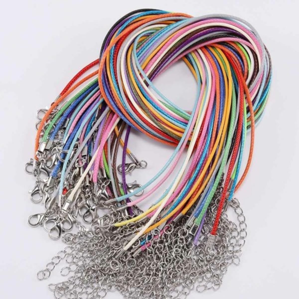 100pcs 18'' Leather String Charms Necklace Cords Rope Bulk Cords With Lobster Clasp Waxed Necklace String (Colorful)