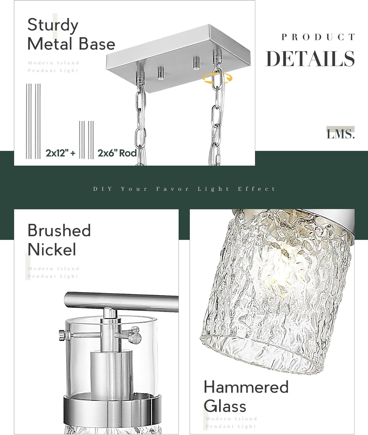 LMS Island Light Sets, Set of 2 Matching Bundle, Linear Chandelier Pendant Lighting, LMS-171BN-4, LMS-199