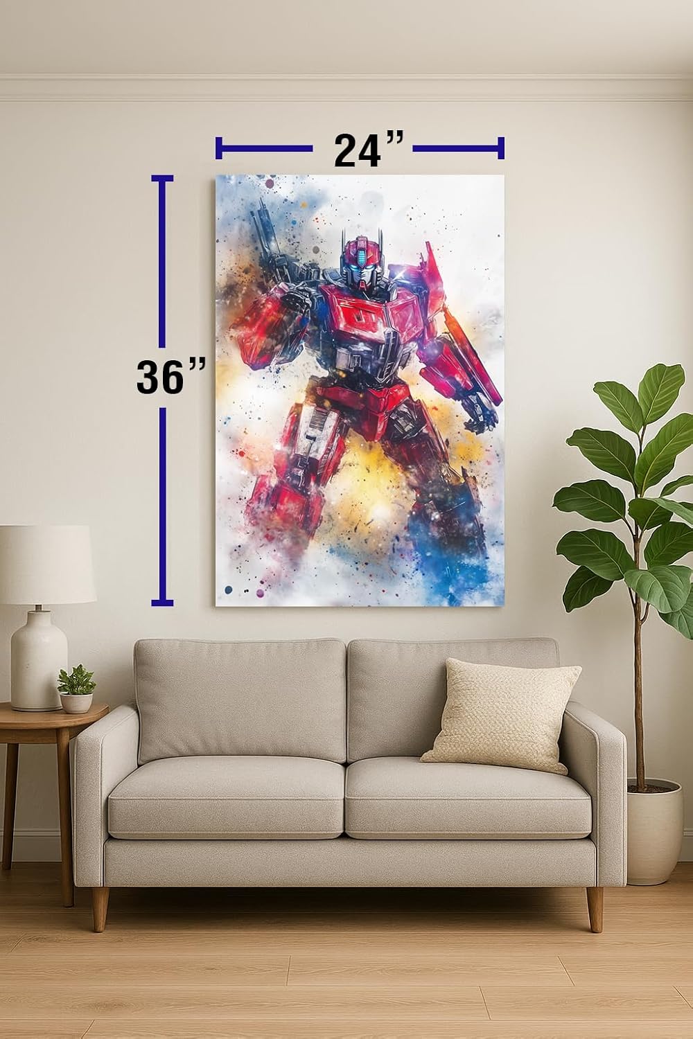 Optimus Heroic Prime Transformer Robot Commander Poster - Pop Culture Character Mashup Poster, 24x36 Watercolor Wall Art Banner, Glossy Print for Kids, Teens & Fans