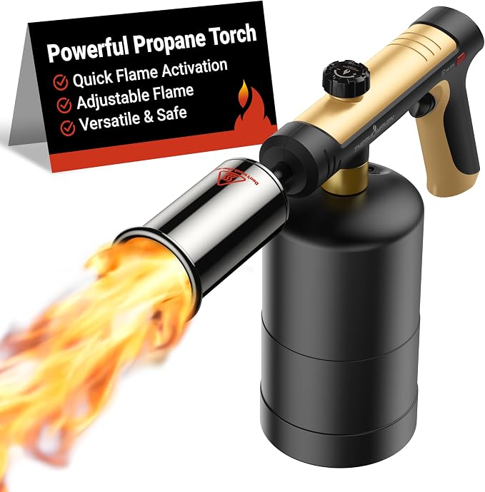 ThermoMaven Propane Torch with One-Touch Max Fire, Cooking Blow Torch Gun with a Safety Lock, Charcoal Lighter, Flame Thrower, Kitchen Food Torch Head for Grill, Sous Vide, BBQ (Tank Not Included)