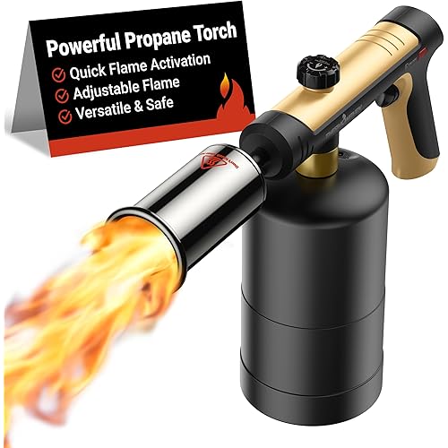 ThermoMaven Propane Torch with One-Touch Max Fire, Cooking Blow Torch Gun with a Safety Lock, Charcoal Lighter, Flame Thrower, Kitchen Food Torch Head for Grill, Sous Vide, BBQ, Gold