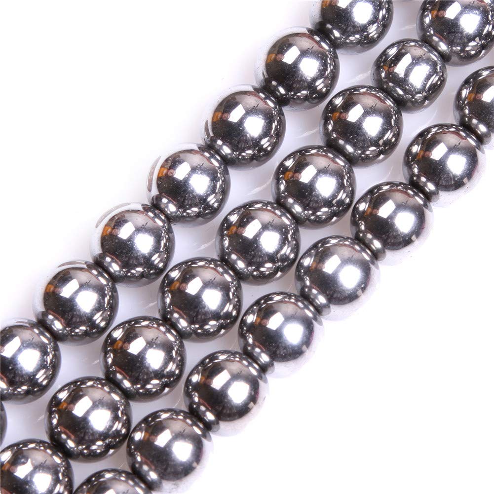 Gem-Insid - Perline Rotonde In Ematite Non Magnetica, 12 Mm, Colore Argento, Per La Creazione Di Gioielli, Bracciali, Collane, 38,1 Cm-image