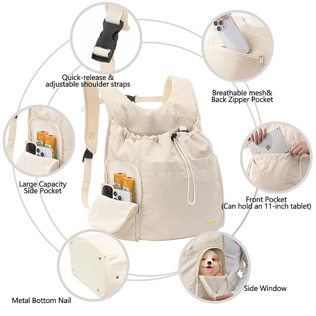 Foto 4 de 7 de Galatée Mochila Frontal para Perros, Ajustable, con Ventilación En El Pecho para Mascotas y Gatos