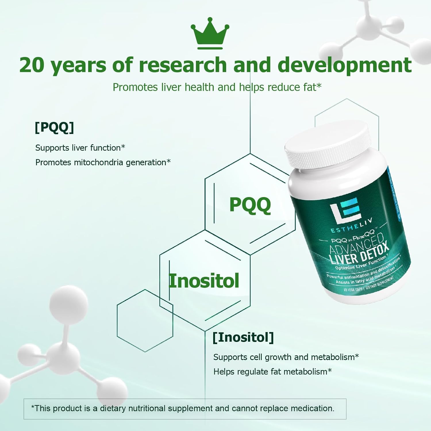 Liver Cleanse Detox & Repair PQQ + Inositol Formula, Updated V2.0 (Non Milk Thistle Supplement and Artichoke Extract), for Liver Health and Liver Detox, Liver and Vesicle Cleanser