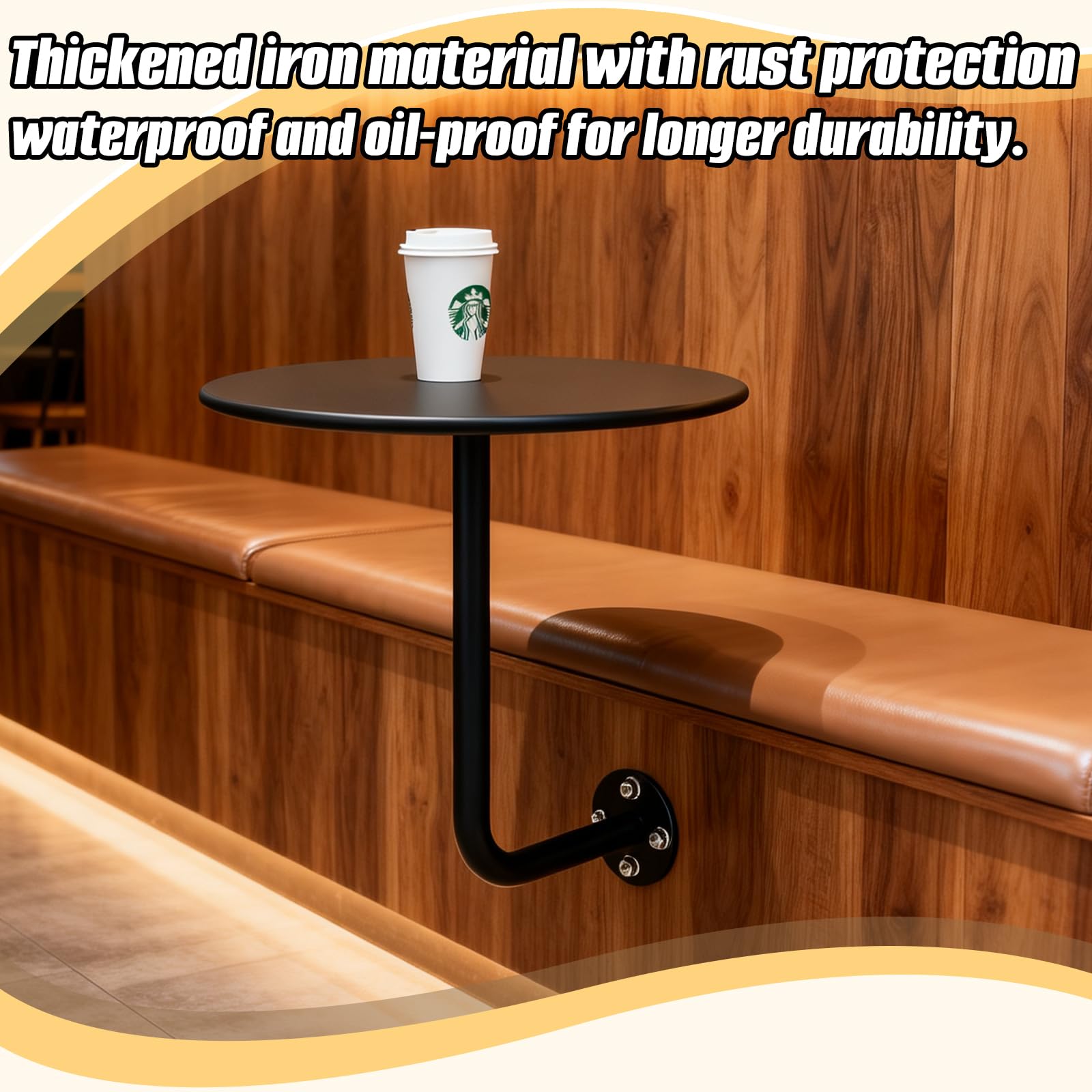 Mesa Redonda Pequeña Mesa De Pared, Hierro Mesa De Centro Montada En La Pared En Forma De L Escritorio Flotante Mesa Auxiliar Redonda Forma para Cafetería Pub Comedor (Negro)