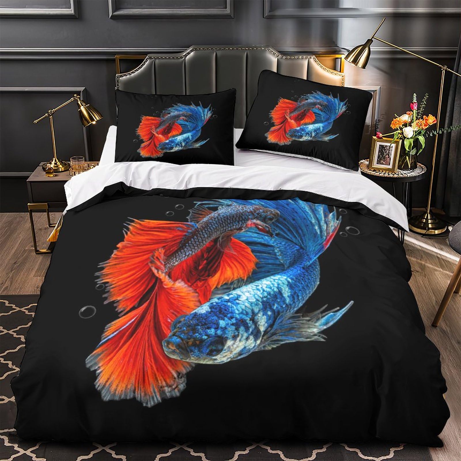 MXRMXR Tropical Fish 3D Comforter Cover Set for Duvet Cover Bedding Set Bedspread Cover with Pillowcase Microfiber Bed Cover Zipper 3 Piece Set Quilt Cover Single（140x200cm）
