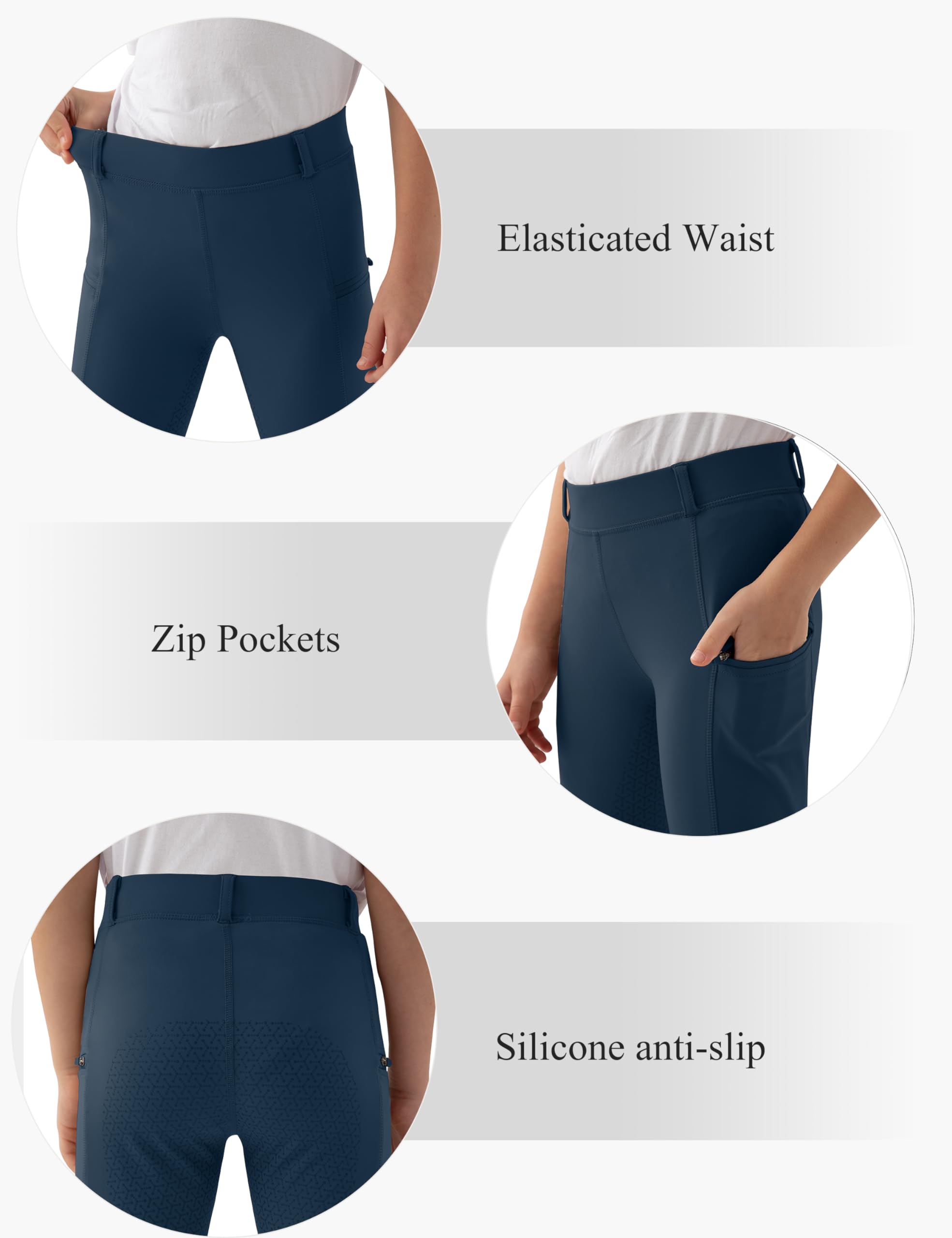 MoFiz Kinder Reithose Mädchen Vollbesatz mit Silikon Kinder Reitleggings mit Reißverschlusstasche