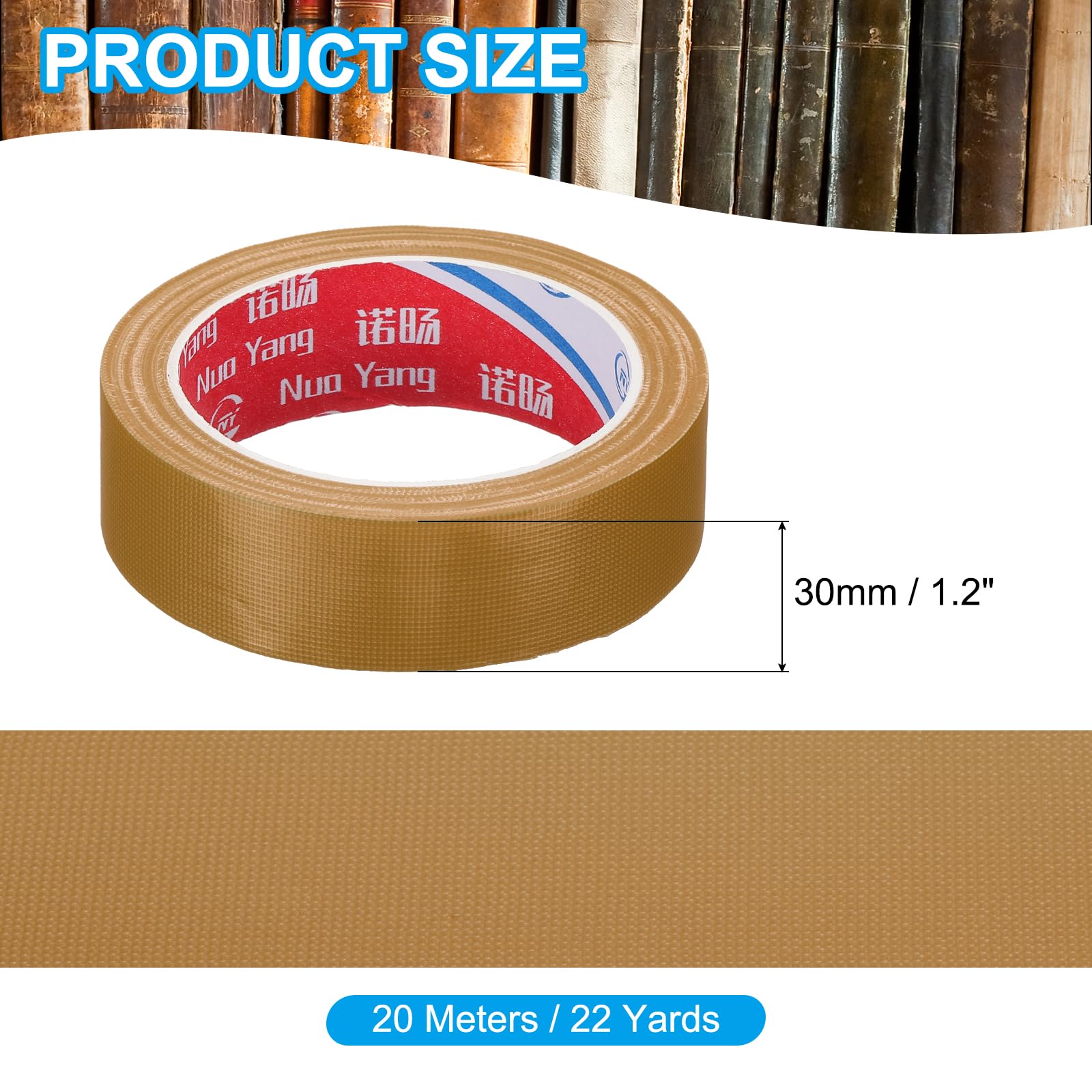 PATIKIL 1.2"x0.007" Ruban de Reliure de Livre, 22 Yard Ruban de Réparation de Reliure de Livre en Tissu Ruban de Reliure de Livre Auto-Adhésif pour la Réparation de Vieux Livres, Marron