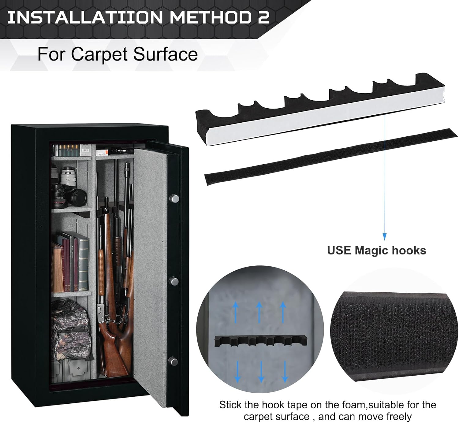 OCQOTAT Gun Rack for Gun Storage, Gun Safe Accessory for Shotguns, Gun Holder in Gun Cabinet, Shotgun Rest, Foam Material with Magnetic Strip and Hook Strip, Gifts for Hunters