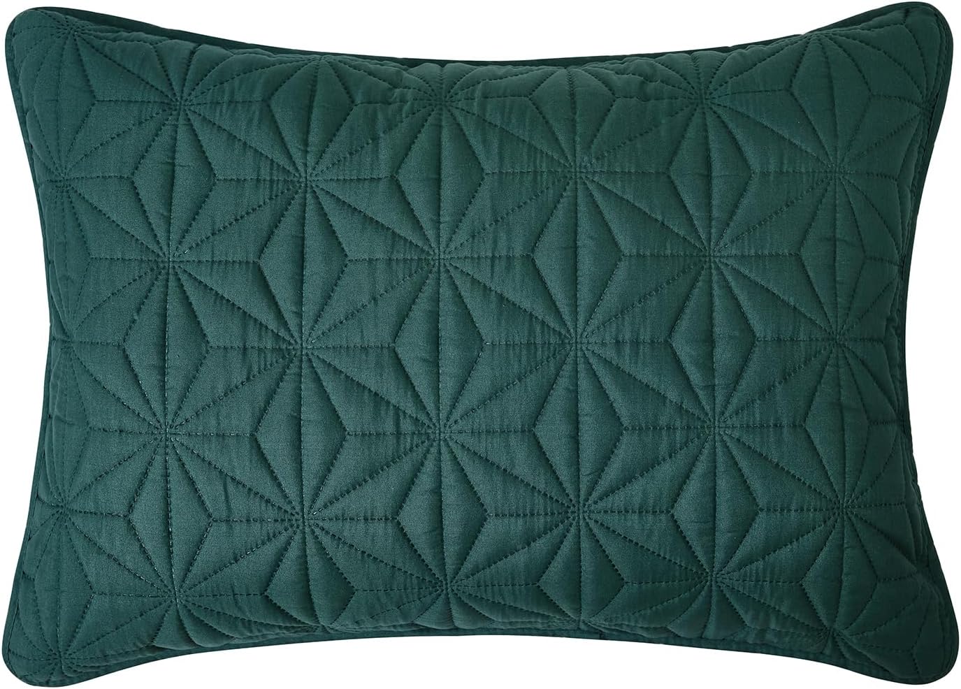 Full Green Microfiber Reversible Geometric Quilt Set