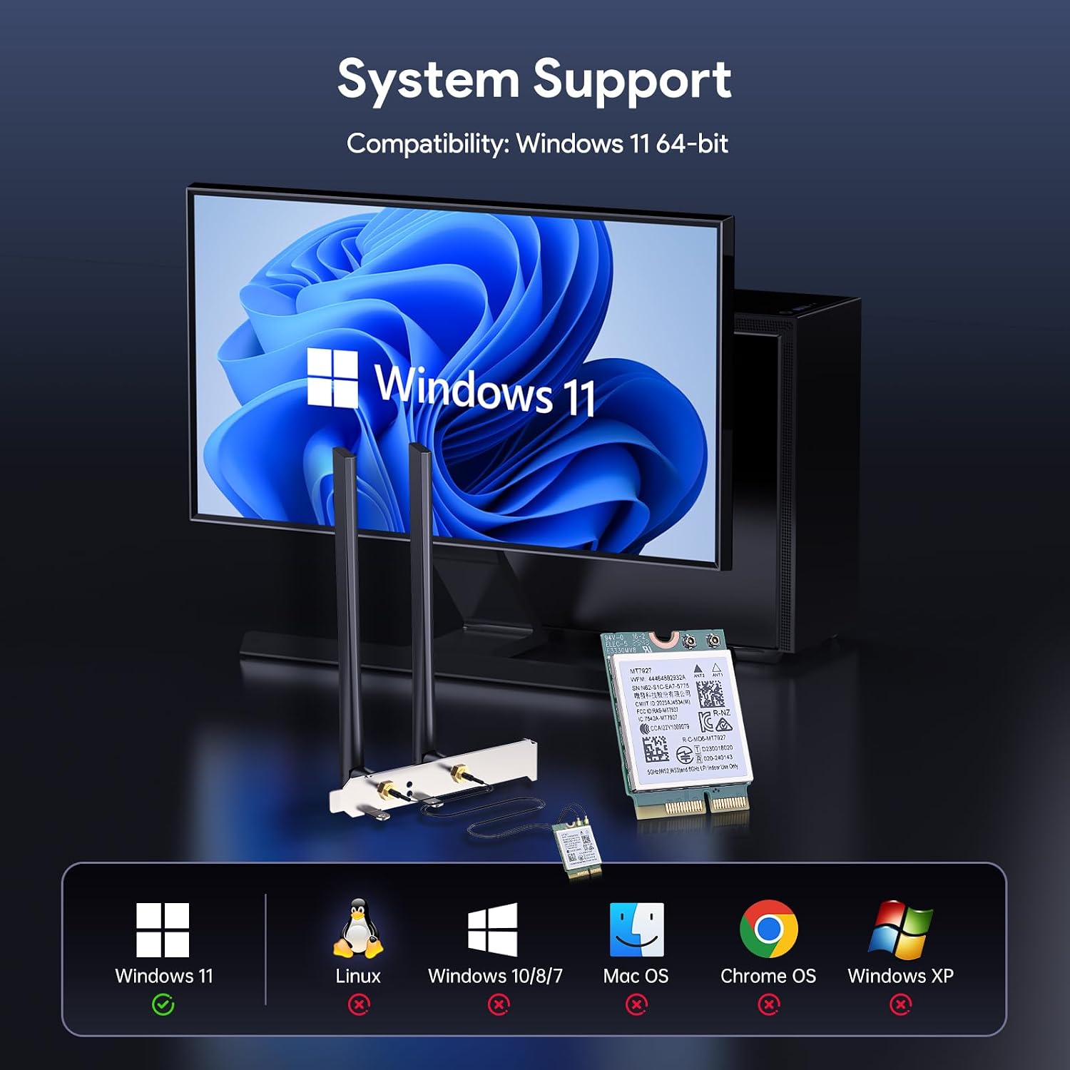 EDUP® WiFi 7 Card Bluetooth 5.4 BE9300 M.2 2230 for AMD/Intel Windows 11