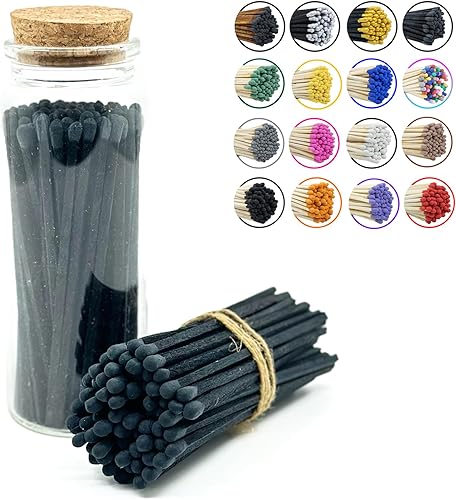 Combina en un frasco  Más de 60 fósforos  Fósforos decorativos con almohadilla de huelga  Soporte de vela largo para chimenea  Cierre de corcho de