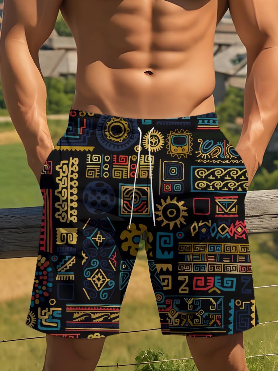 Mens Tropical Board Shorts for Summer Hawaiian Flowers Print Casual Vacation - Image 2