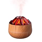 Flame Essential Diffuser Bonfire Humidifier 300ml Ultra-Quiet Auto-Off Aromatherapy Diffuser Campfire Flame Fire Diffuser for Home, Office or Gym - Wood Grain