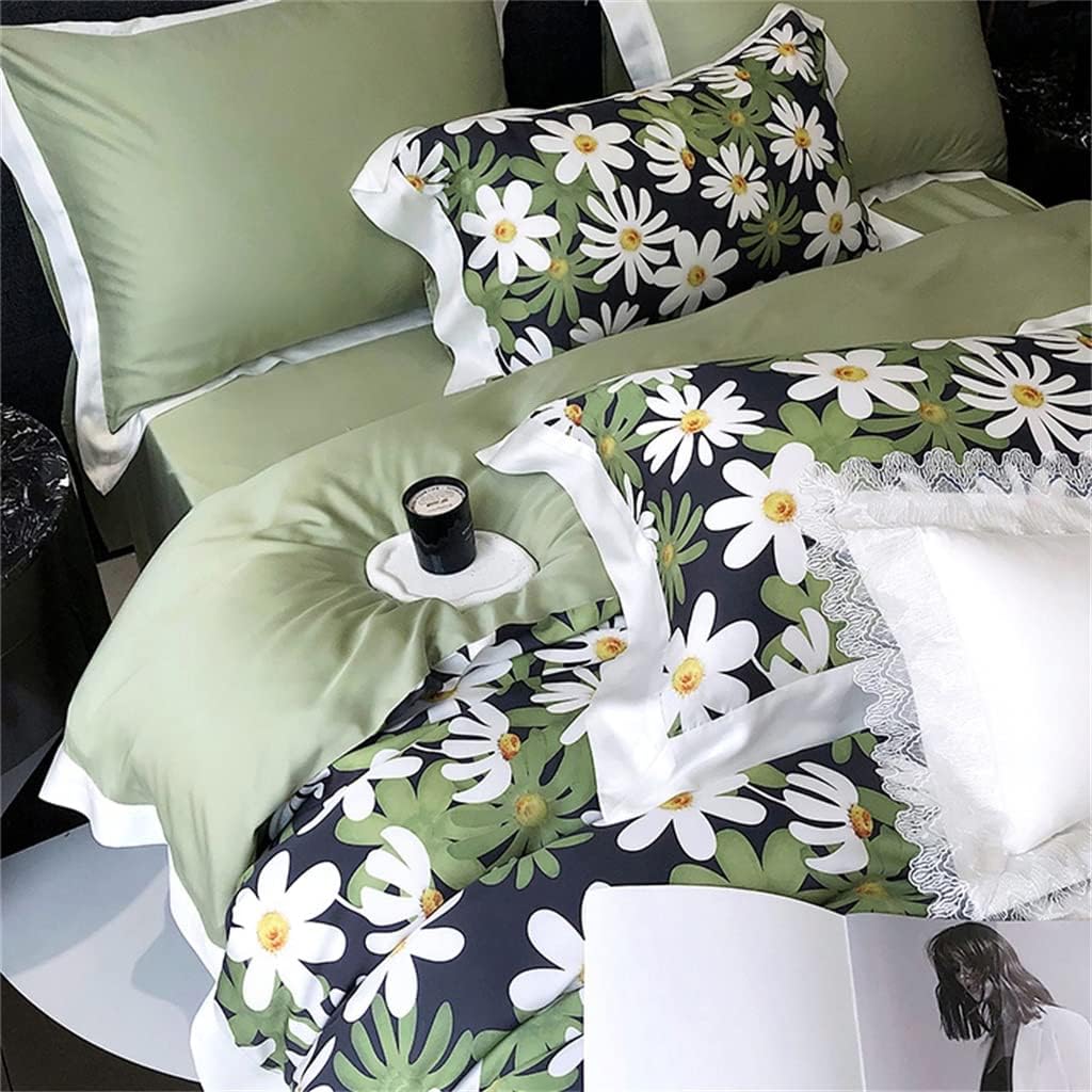 UpcoT 140 Long-Staple Cotton Four-Piece Girly Style Bed Sheet Quilt Cover Bedding (Color : Green, Size : 1.8m) (Color : Green, Size : 1.8m)