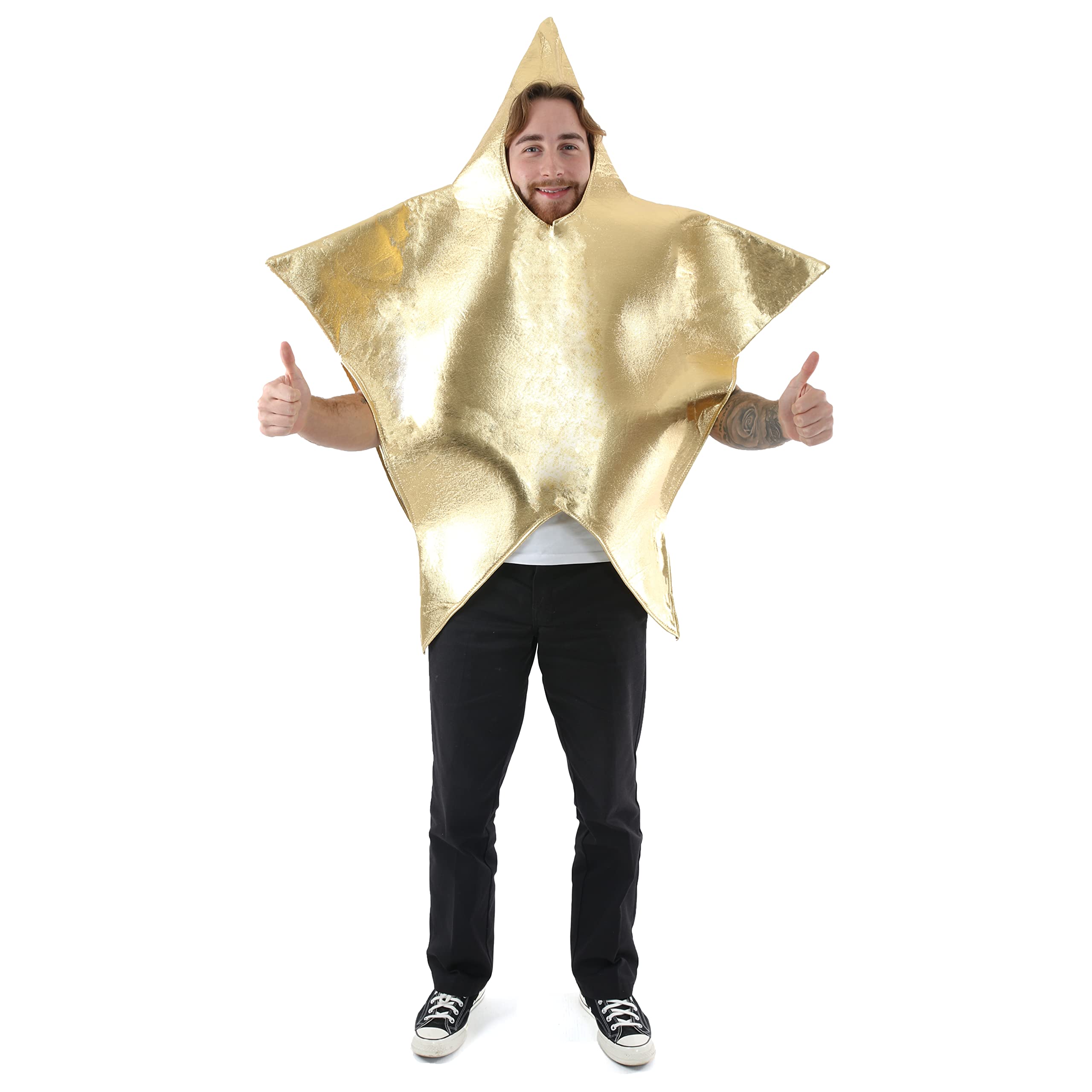 Disfraz de estrella de Navidad para adultos, disfraz de estrella dorada grande con agujeros para la cara y los brazos, unisex para hombre y mujer