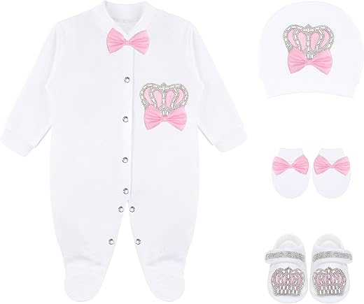 Lilax Baby Girl Jewels Crown Layette 4 Piece Gift Set 0-3 Months Pink