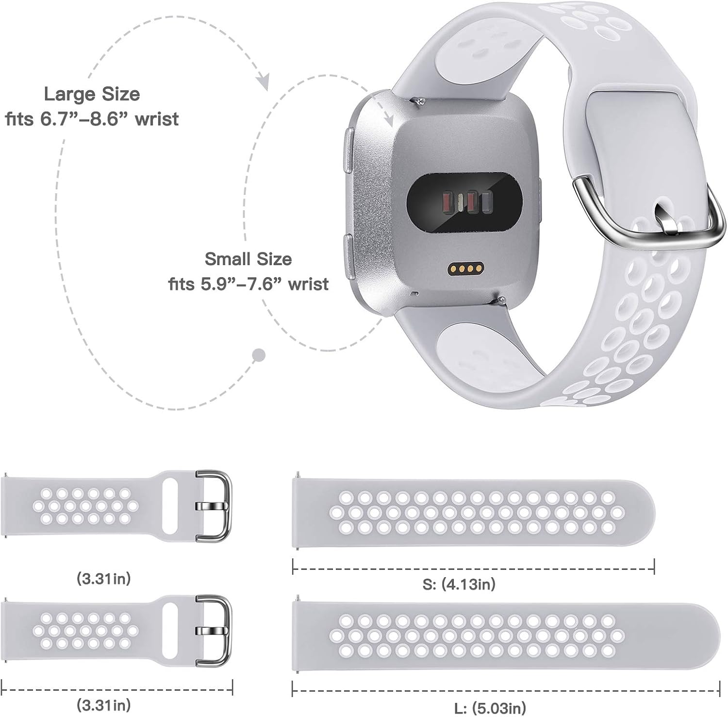 XIMU Sport Bands Compatible with Fitbit Versa/Versa 2 / Versa Lite, Soft Silicone Waterproof Breathable Sport Watch Strap Replacement Wristband Accessories Women Man for Versa Smart Watch