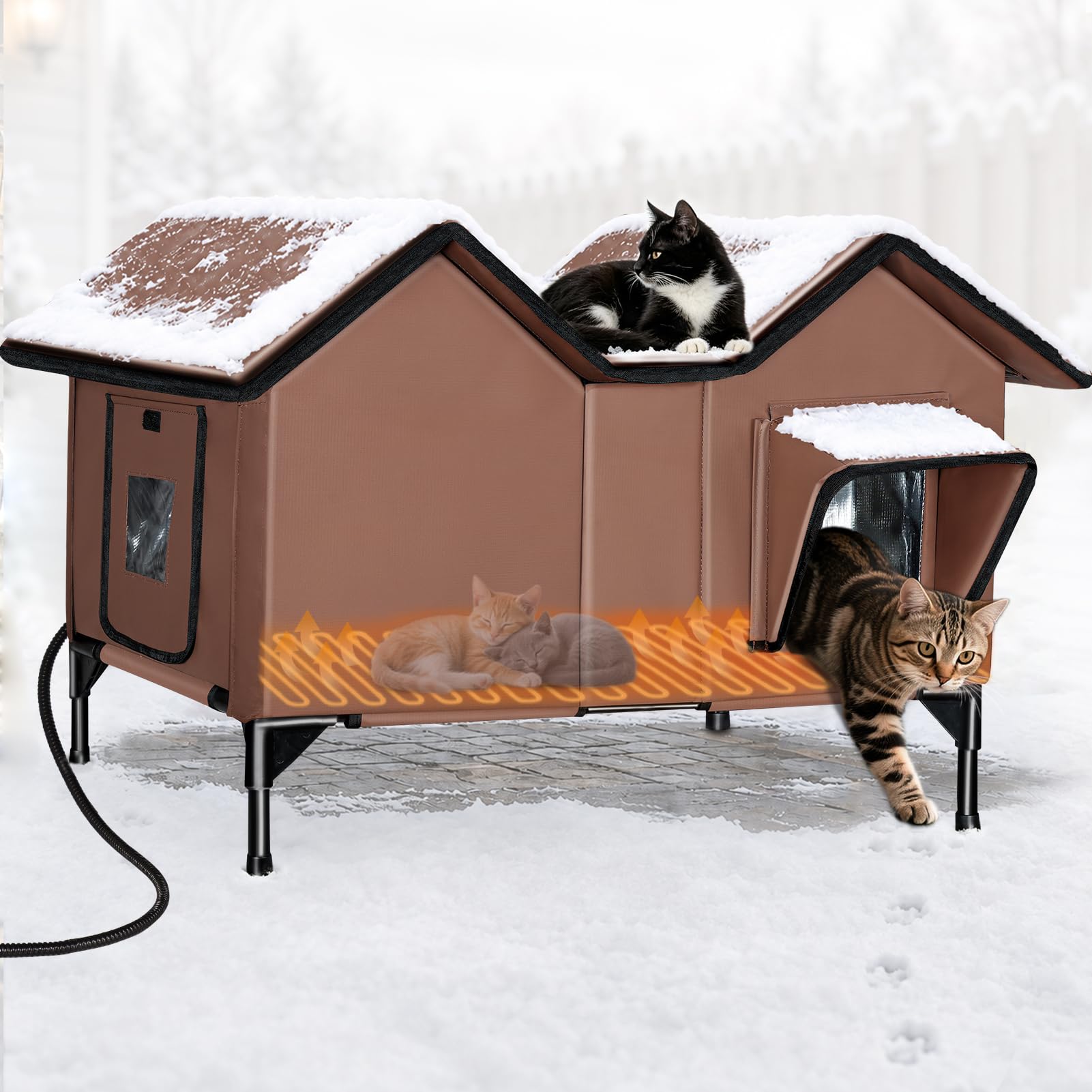 Large Heated Cat House for Outside, Outdoor Heated Cat House Weatherproof