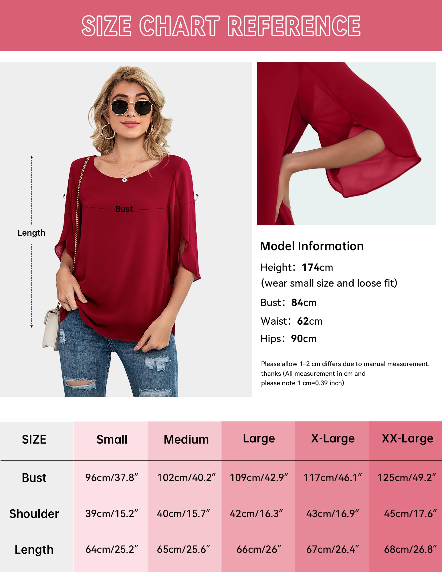 Neineiwu Camicetta da donna in chiffon, casual, con collo rotondo, maniche a 3/4, in rete