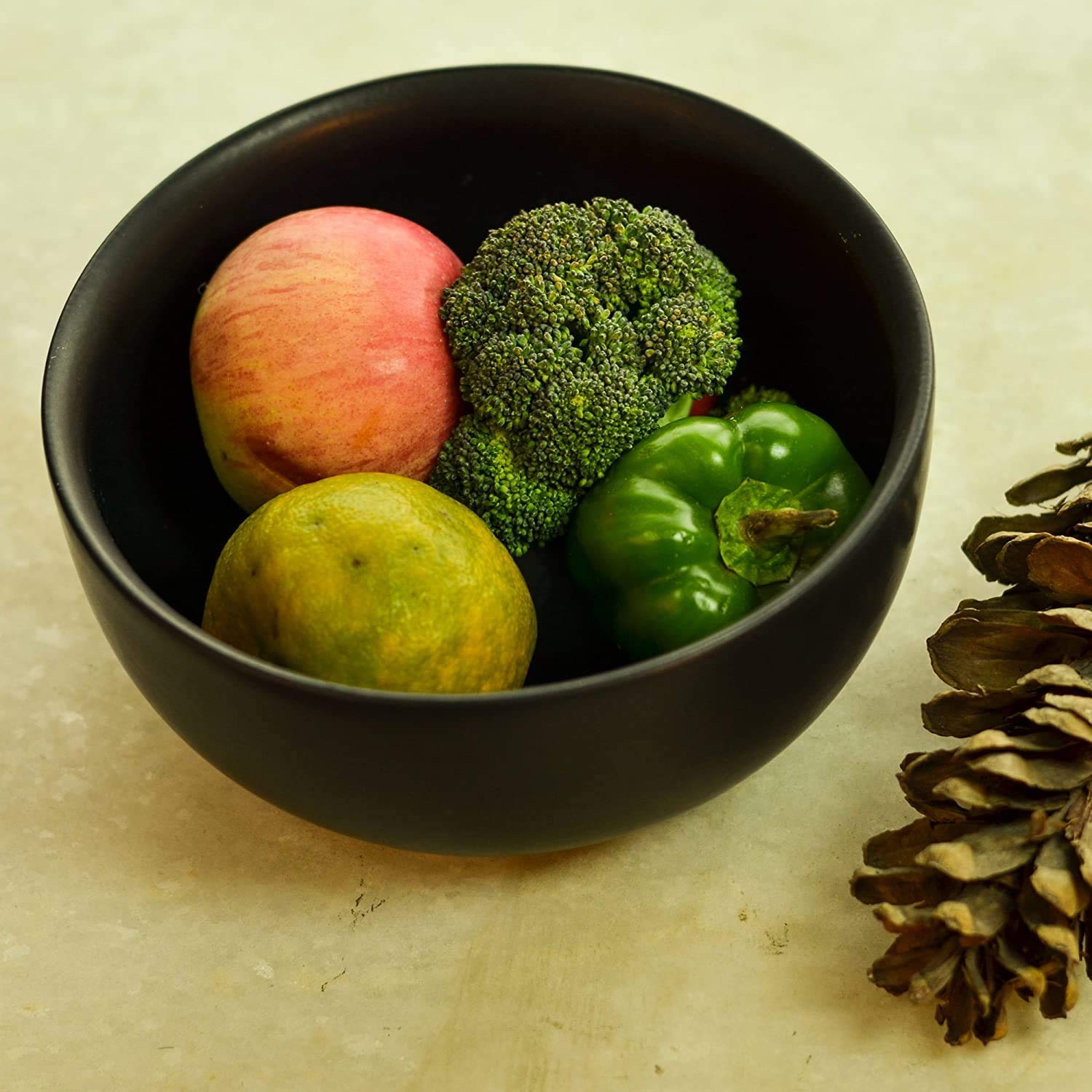 Birdie Ceramic Modern Handmade Dining Table Serving Large Bowl 1 L, Black