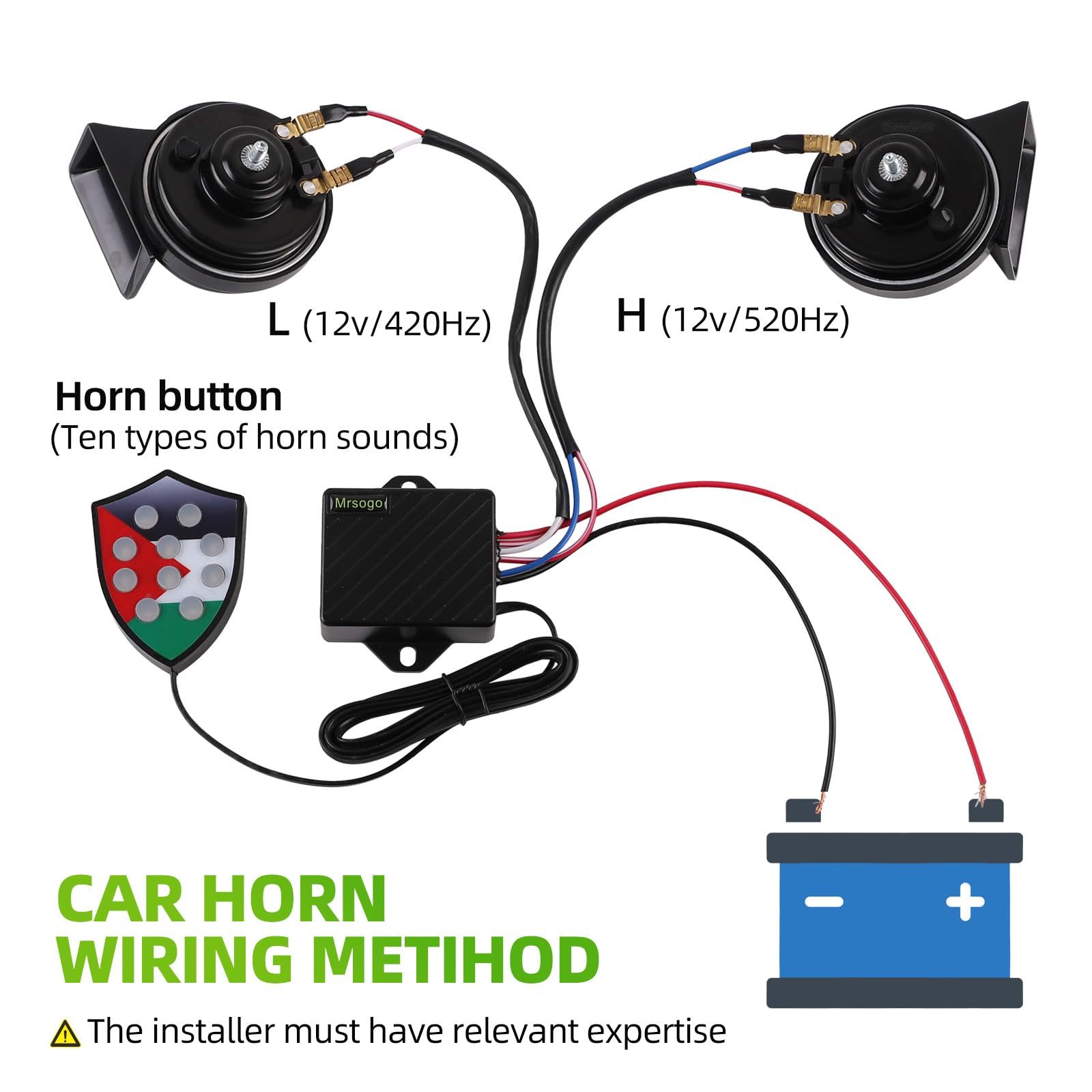 Cenzhiwen Musical Car Horn with 10-Tone Controller 12v Motorcycle Horns High/Low Tone Metal Dual Horns Kit Waterproof with Cars, Motorbike. Alternative Electronic Components for Cars and truck
