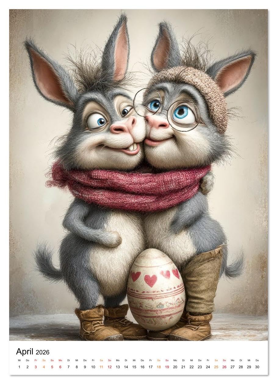 Schatz, ich liebe dich auch (hochwertiger Premium Wandkalender 2026 DIN A2 hoch), Kunstdruck in Hochglanz: Liebevoll illustrierte Tierpaare mit menschlichen Zügen. (CALVENDO Spass)