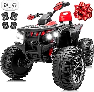 24V 2 Seater Ride on Car for Big Kids, MOEYURO 4x4 Kids Quad ATV 800W Powerful Engines, 9AH Battery Powered Electric Vehicle w/Pull Bow, Kneepads, Bluetooth Music for Boys Girls, Red
