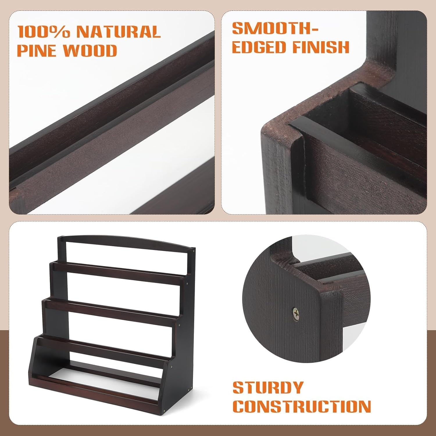 Greeting Card Display Stand - 4-Tier Wooden Countertop Organizer for Craft Shows & Retail | Rustic Postcard Holder, Photos Sticker & Bookmark Display for Vendors