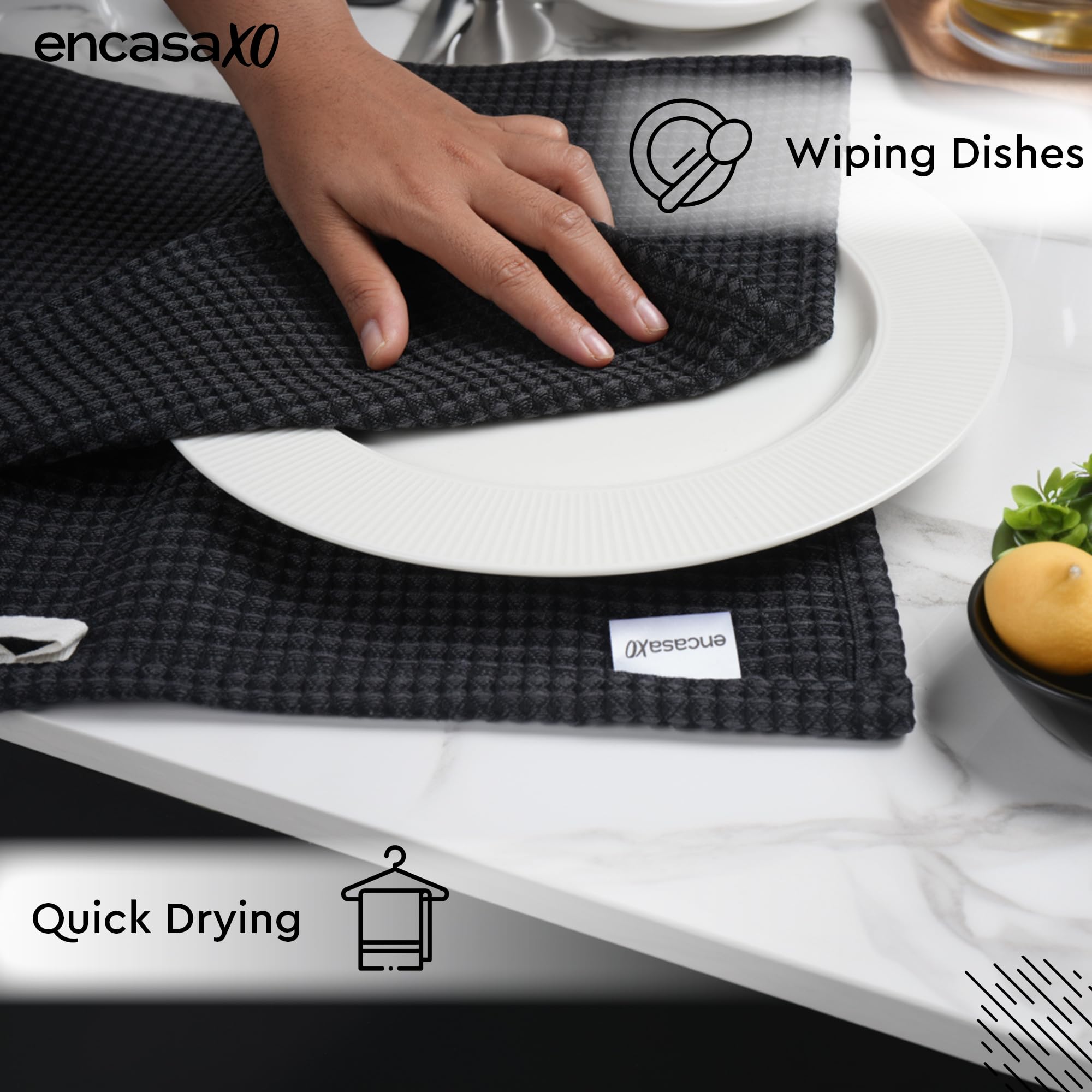 Encasa XO Kitchen Dish Towels Set, Grey Black, 70x45 cm (Set of 4) - Image 2