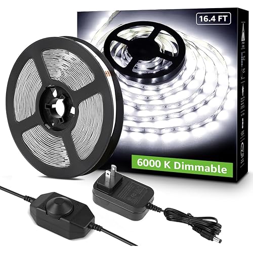 Lepro LED Strip Light White, 16.4ft Dimmable Vanity Lights, 6000K Super Bright LED Tape Lights, 300 LEDs 2835, Strong 3M Adhesive, Suitable for Home, Kitchen, Under Cabinet, Bedroom, Daylight White