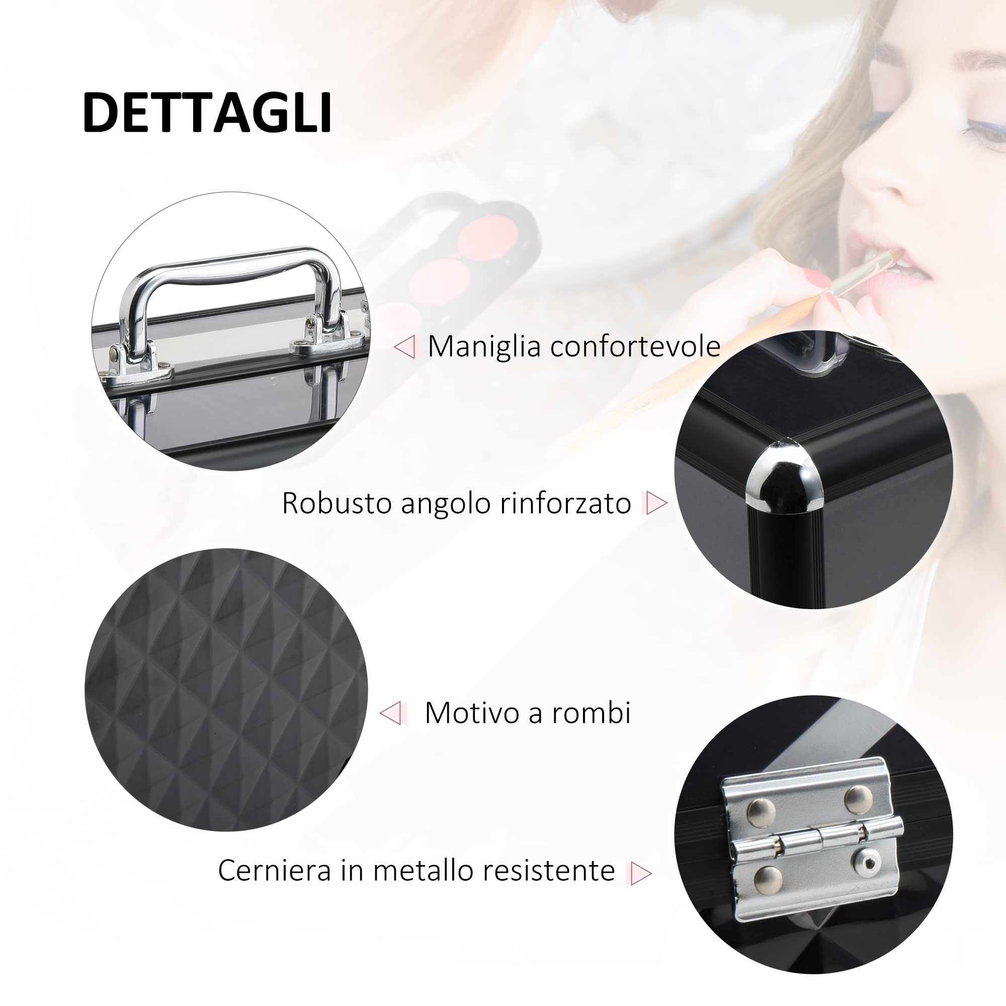HOMCOM Valigetta Porta Trucchi Professionale da Viaggio con Serratura, Nero | Valigetta Trucchi con Vassoi Estraibili, per Makeup Beauty Case Donna, 30x18.5x22 cm