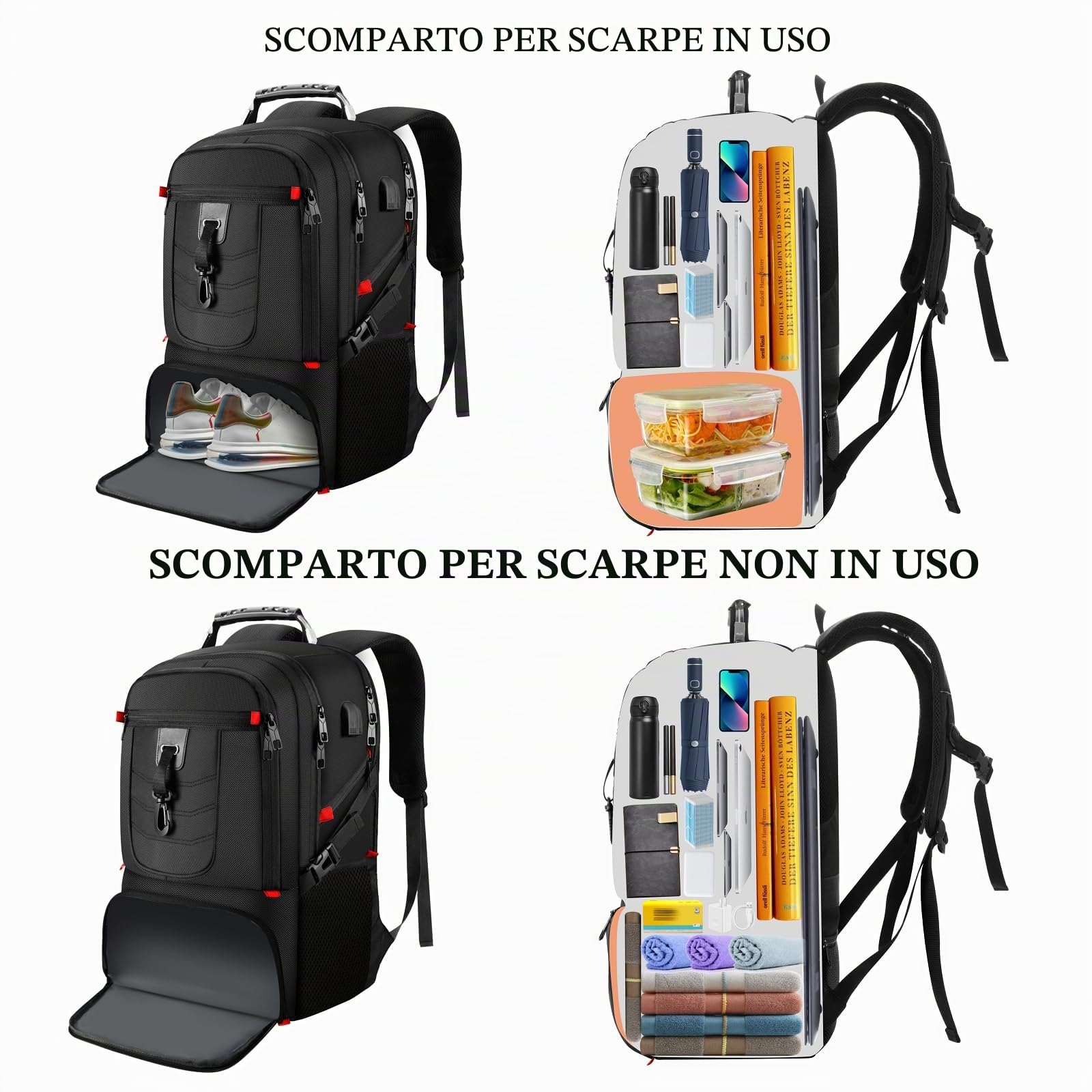 YAMTION Zaino Porta PC 18.4 Pollici, Da Viaggio Uomo Con Portascarpe, Porta Attrezzi Da Lavoro, Università Impermeabile, Nero
