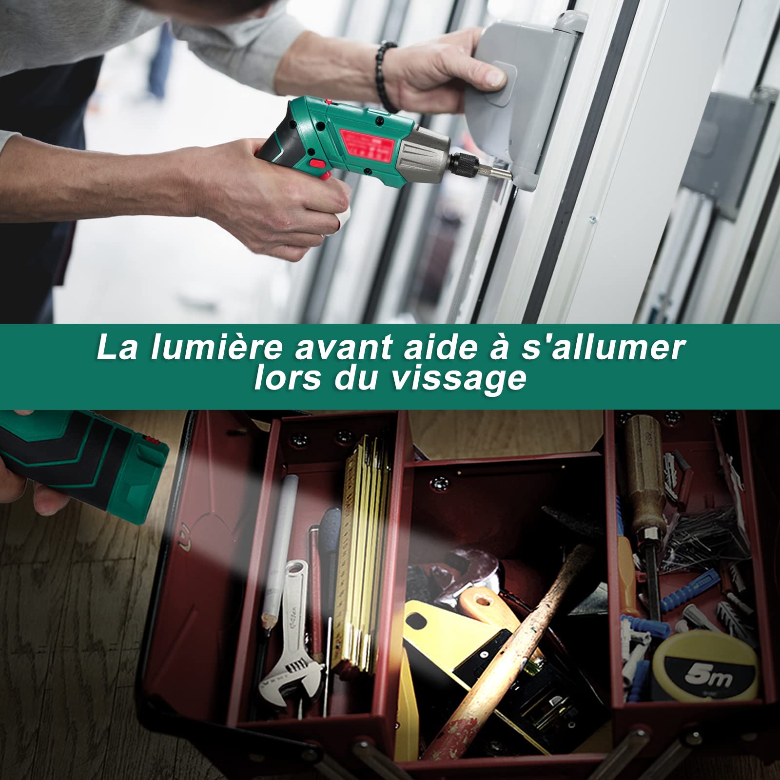 HYCHIKA Visseuse Sans Fil 6Nm, Visseuse Devisseuse sans Fil 2.0Ah 3.6V Avec 35 Accessoires, Lampe LED, Câble USB et Boîte de Rangement, Pour la Réparation et le Bricolage