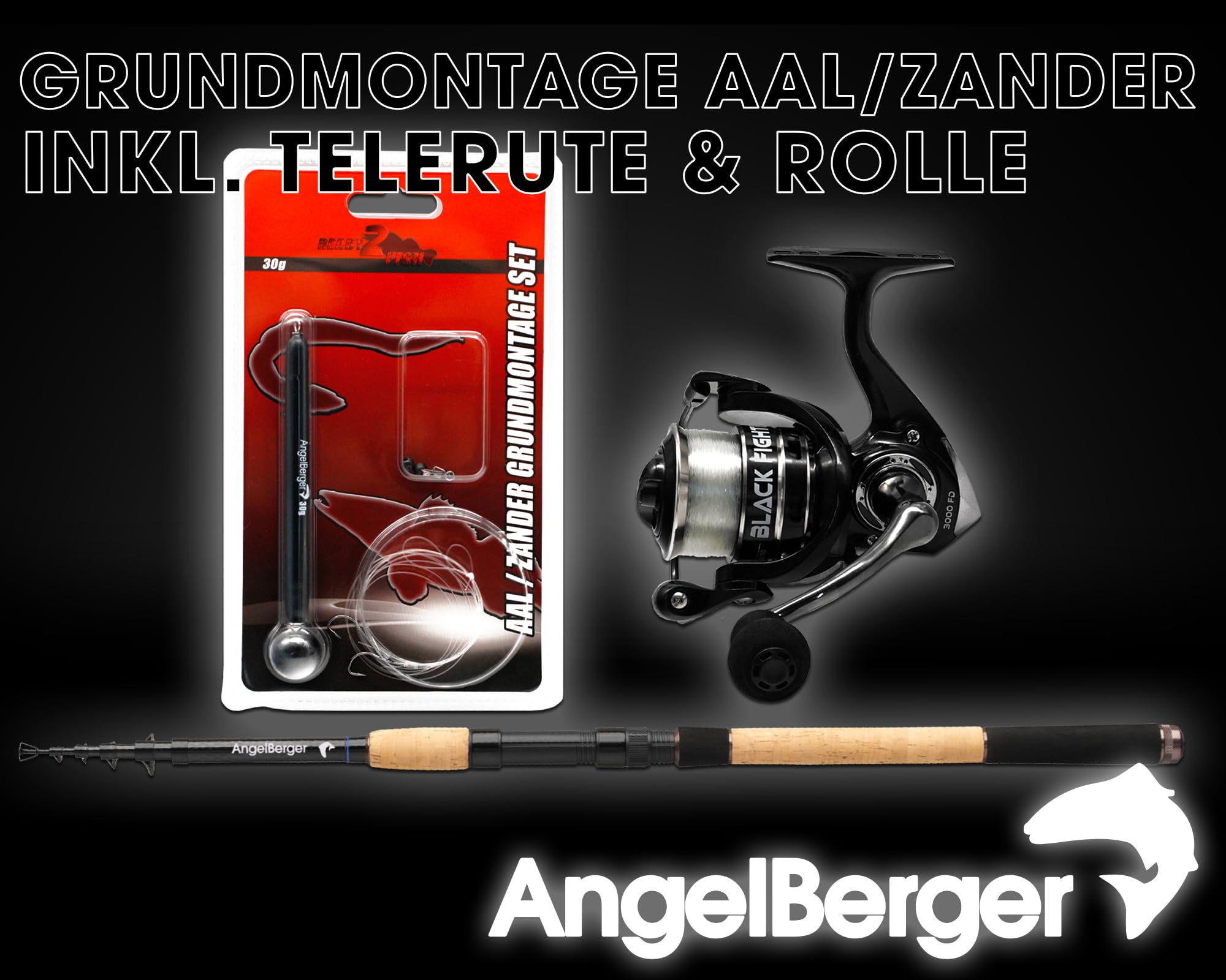 Angel Berger Tele Angelset Grundmontage Rute Rolle Angelzubehör Köderfischmontage Ready2Fish Fishing Set Dead Bait Grundangel Angelset Köderfischangeln