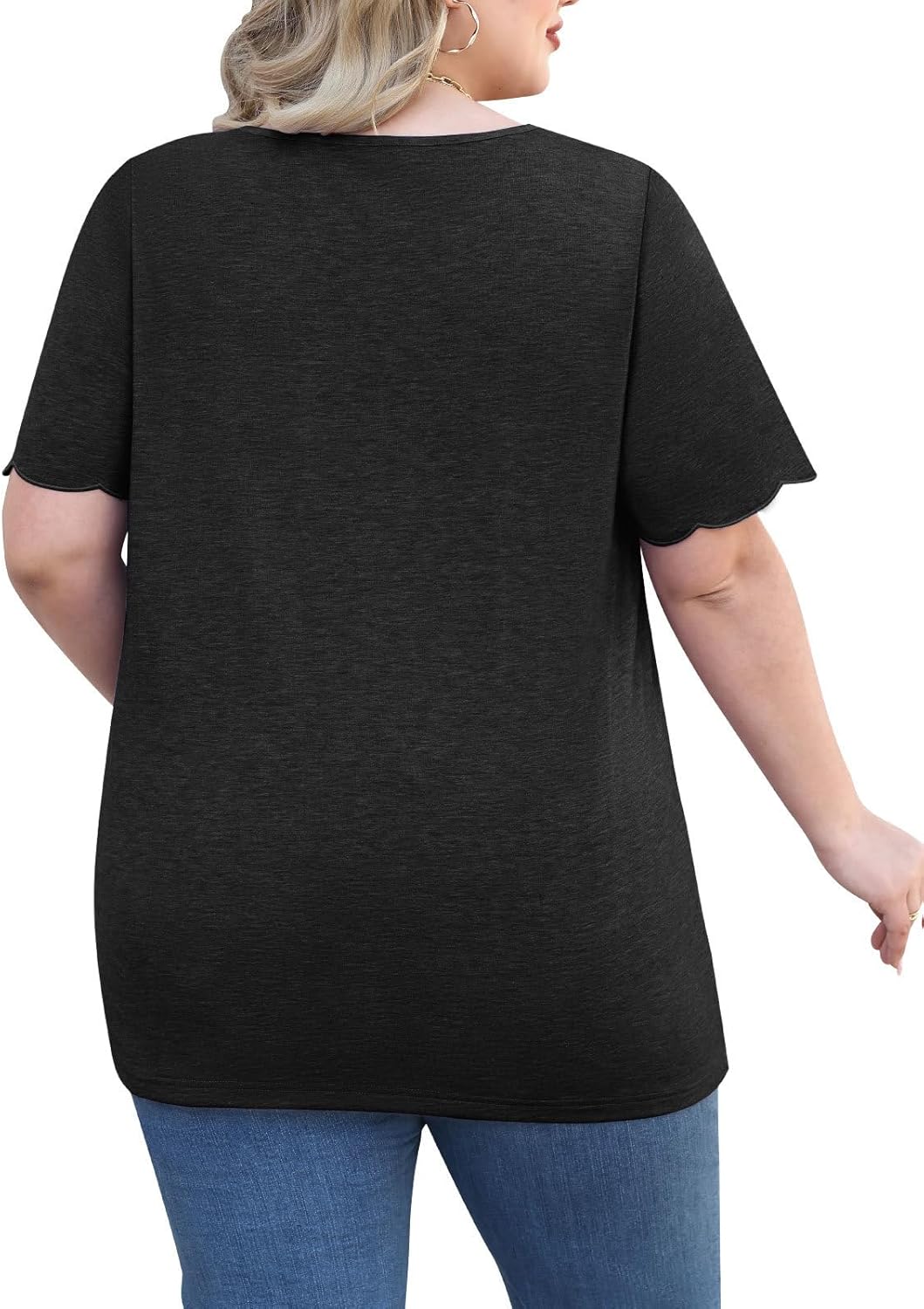 Womens Plus Size Fashion Summer Tops V Neck T Shirts Casual Dressy Blouses Loose Fit Tunics L-4XL - Image 4