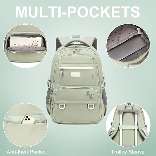 Miniatura 5 de CAMTOP Mochila para laptop de 15.6 pulgadas, universidad, secundaria, adolescentes, niñas, mochila de viaje, mochilas casuales (17 pulgadas, verde