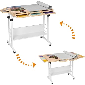 Tektalk Puzzle Table with Folding Table Top, Height Adjustment, Puzzle Board with 2 Felt Covers and 8 Sorting Trays, Enclosed