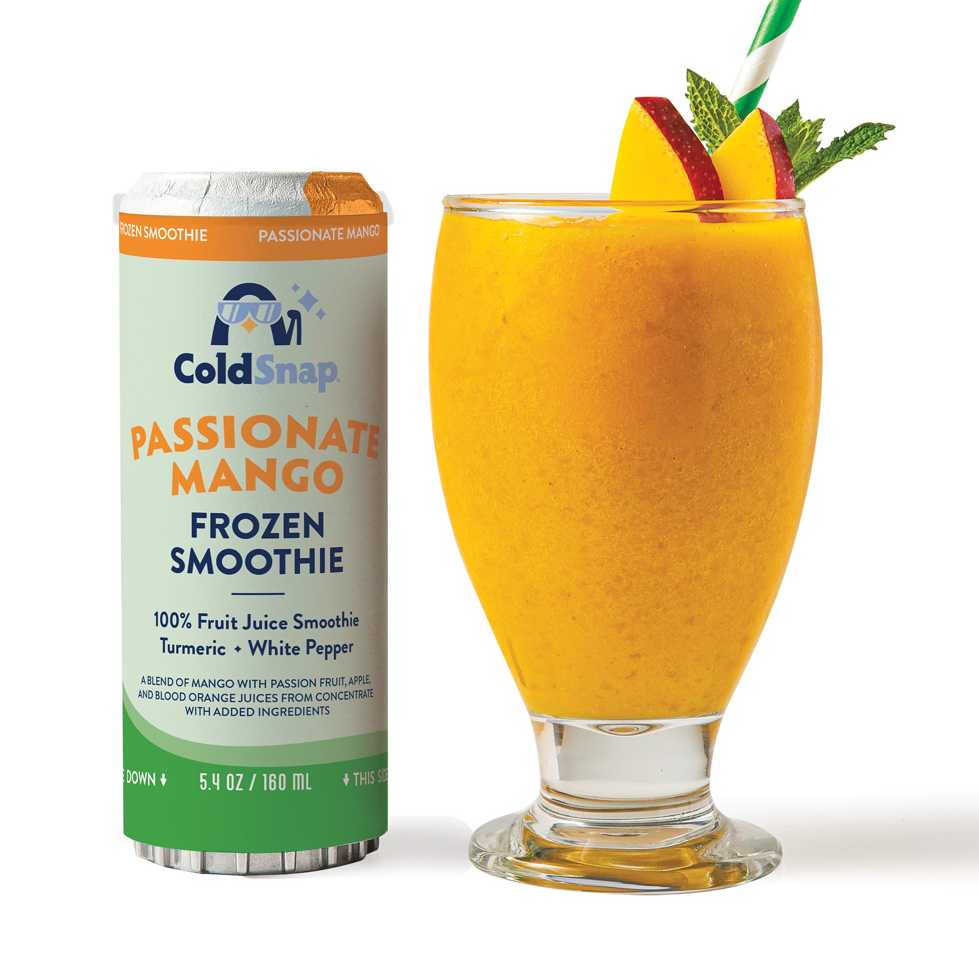 ColdSnap Passionate Mango Frozen Smoothie Pods – 12-Pack | Real Mango & Passionfruit Blend with Turmeric & White Pepper | No Added Sugar | 70 Calories per Serving | Shelf-Stable | For ColdSnap Machine