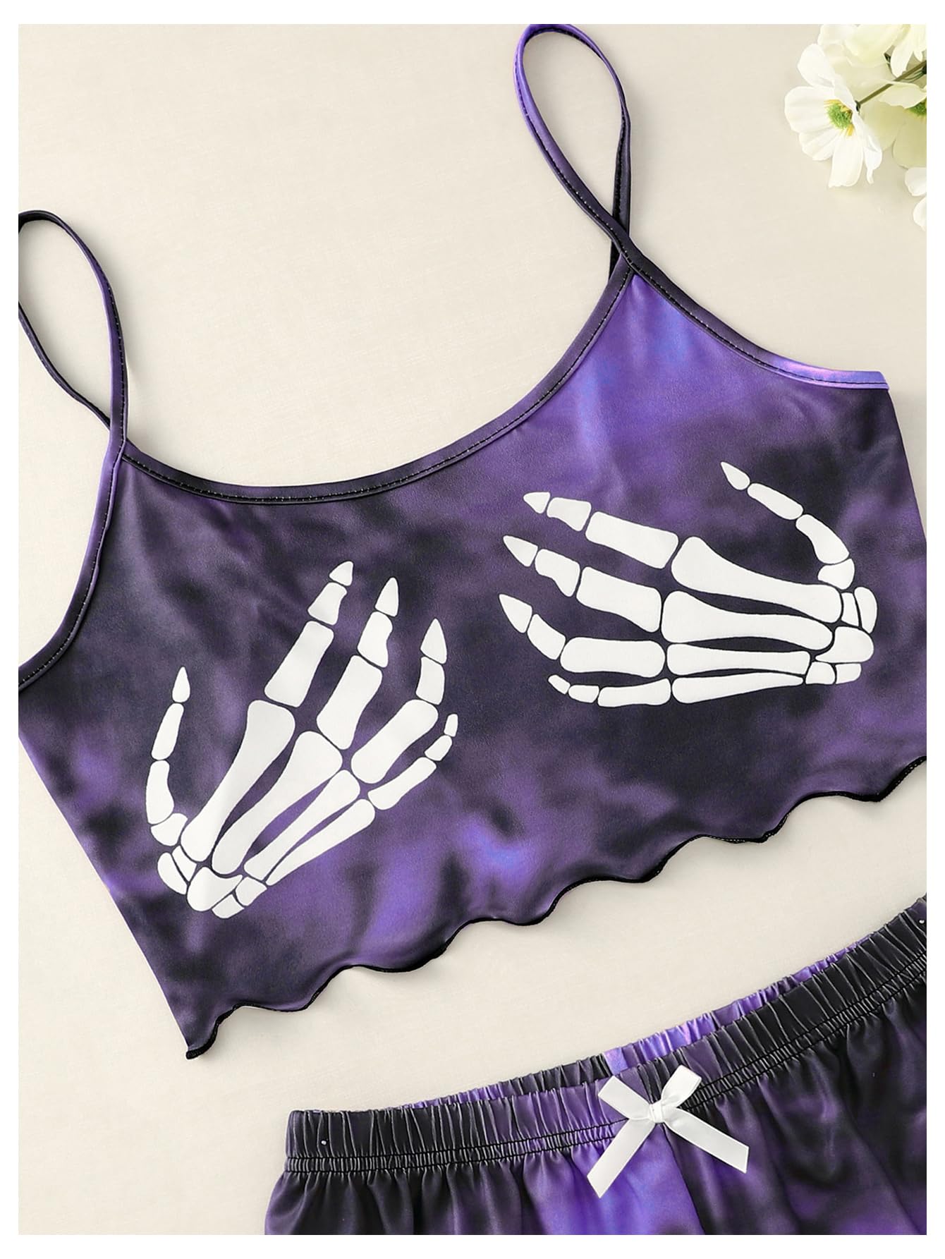 Floerns Women's Plus Size 2 Piece Sleepwear Tie Dye Skeleton Print Pajama Set: 3X-Large Plus Dark Purple