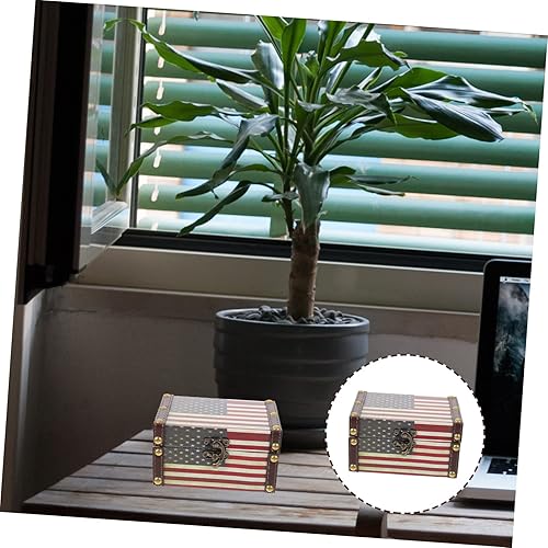 Miniatura 9 de Caja de baratija retro con bandera americana, caja de joyería de madera, almacenamiento decorativo para decoración del hogar